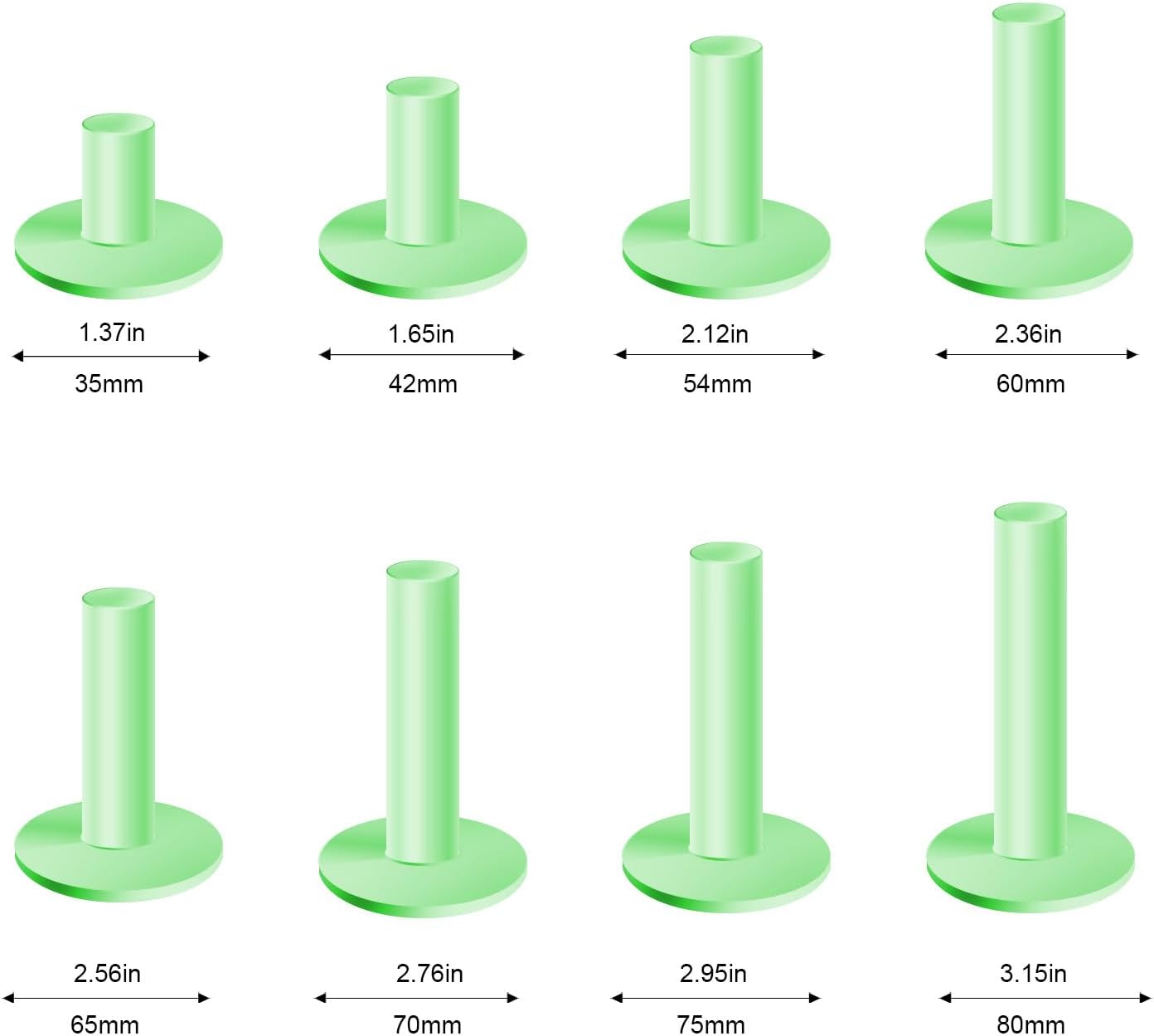Rubber Golf Tees for Mats & Indoor Golf Simulators - 8 Pack Mixed Size for Driving Range & Indoor and Outdoor Golf Hitting Mats (US Sizes, 8 Sizes)
