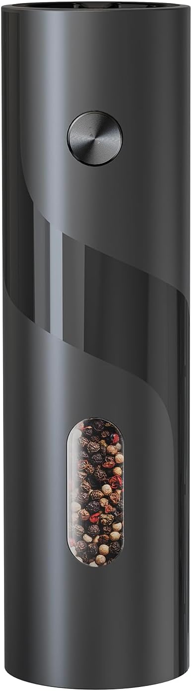 CIRCLE JOY Electric Pepper Mill Top-Refill Battery Operated Black Pepper Grinder with Upgraded Large Capacity, Adjustable Coarseness, Led Light