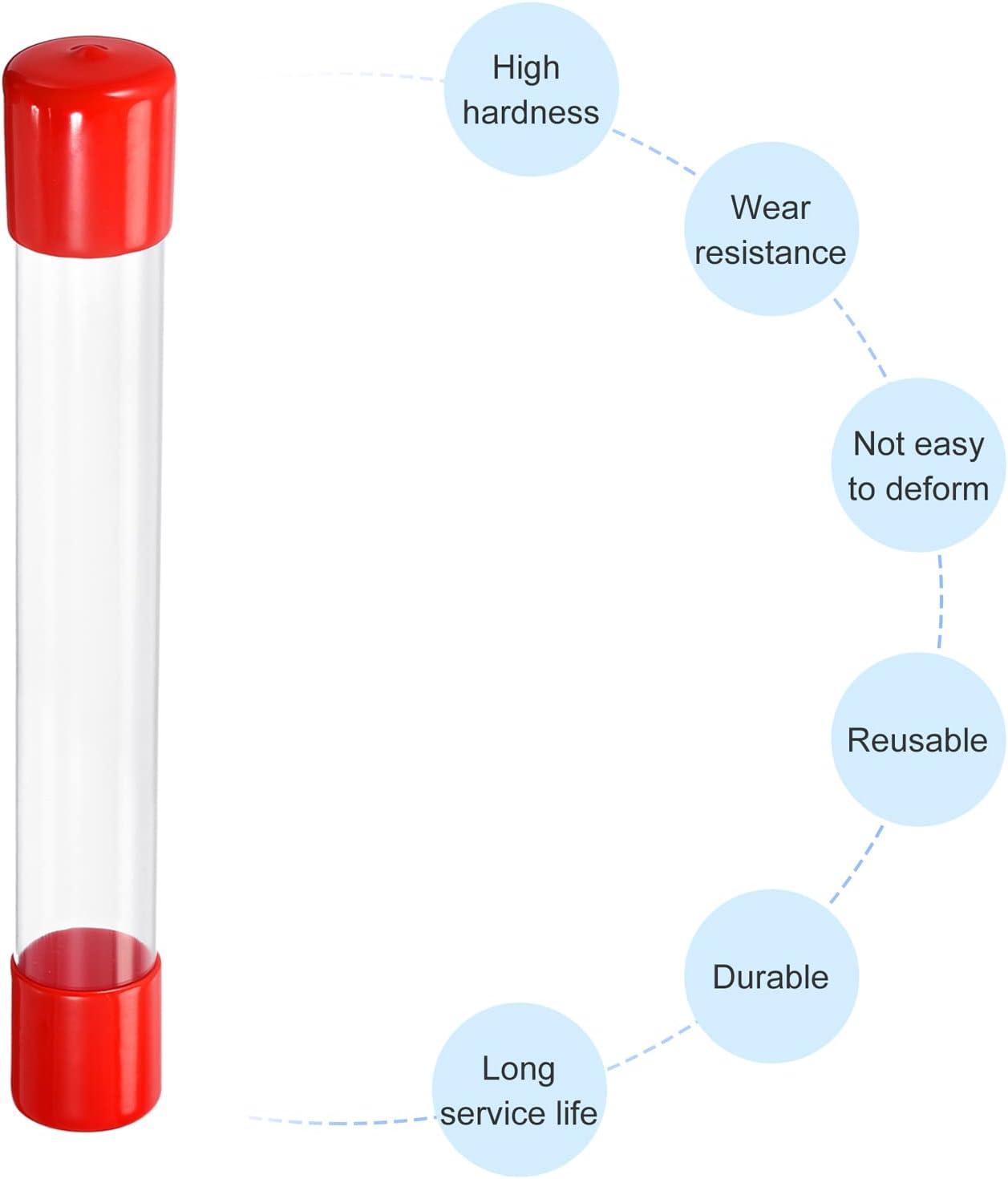 PATIKIL Clear Rigid Tube Round Plastic Tubing with Red Rubber Caps Polycarbonate Water Pipe, 305mm/ 12 Inch Length, 26mmx28mm/1.02"x1.1", 2 Set