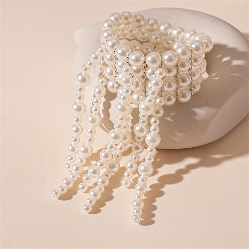 Sither Layerd Pearls Bracelet for Women Boho Large Pearls Stretch Bracelet Jewelry Set for Halloween Christmas Gift