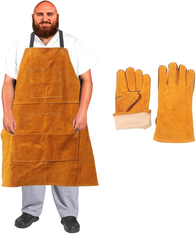 Urby Big and Tall Plus Size Work Apron: Flame Resistant Leather Welding Apron, Wood and Workshop Canvas. Butcher Rubber.
