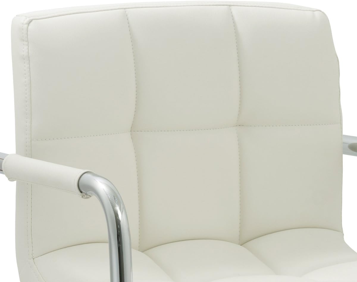 AC Pacific Contemporary Adjustable Swivel Kitchen Bar Stool Chair with Cushion and Armrest, 24"-33", White