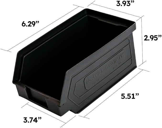 24 Pack Plastic Storage Bins, Hanging, Stackable, Storage Organizer Bin for Warehouses, Workshops 7-Inch x 4-Inch x 3-Inch, Black