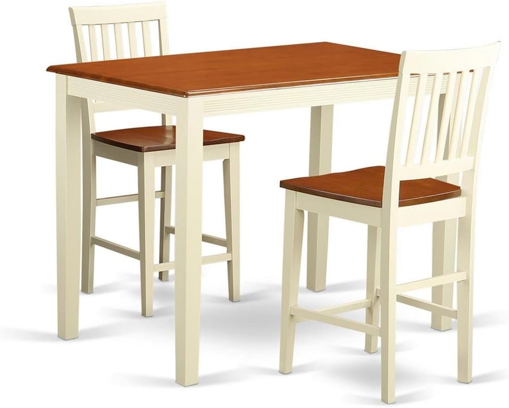 East West Furniture YAVN3-WHI-W 3 Piece Kitchen Counter Set for Small Spaces Contains a Rectangle Dining Table and 2 Dining Room Chairs, 30x48 Inch, Buttermilk & Cherry