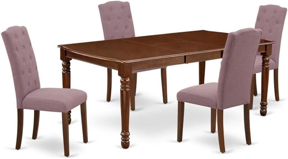 East West Furniture DOCE5-MAH-10 5 Piece Kitchen Table Set for 4 Includes a Rectangle Dining Room Table with Butterfly Leaf and 4 Dahlia Linen Fabric Parsons Chairs, 42x78 Inch, Mahogany