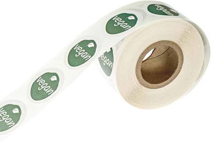 Sage Vegan Stickers / 500 White Gloss Circle Food Labels/Small 1" Unique Leaf Label Design with Modern Aesthetic/Made in The USA