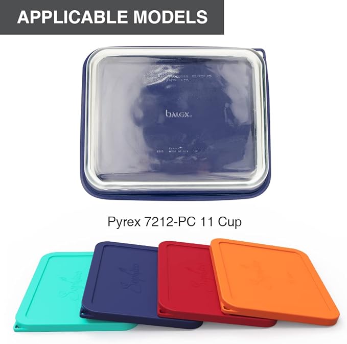 Sophico 11 Cup Rectangle Silicone Storage Cover Lids Replacement for Pyrex 7212-PC Glass Bowls, Container not Included (NAVY BLUE- 2PACK)