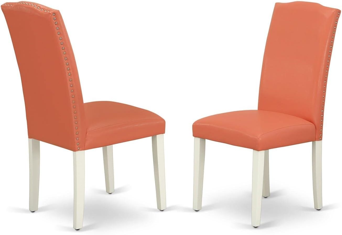 East West Furniture OXEN3-LWH-78 3 Piece Dinette Set for Small Spaces Contains a Square Dining Table and 2 Pink Flamingo Faux Leather Parson Dining Room Chairs, 36x36 Inch, Linen White