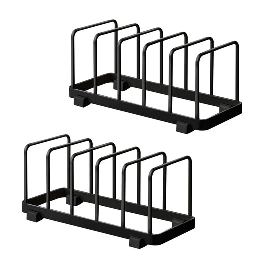 TIE-DailyNec 2 Pack Metal Dish Plate Storage Rack Kitchen Storage Cabinet Organizer Pot Lid Holder Multifunctional Dying Display Rack for Pad Pans Pots, Bakeware, Trays, Cutting Boards (Black)
