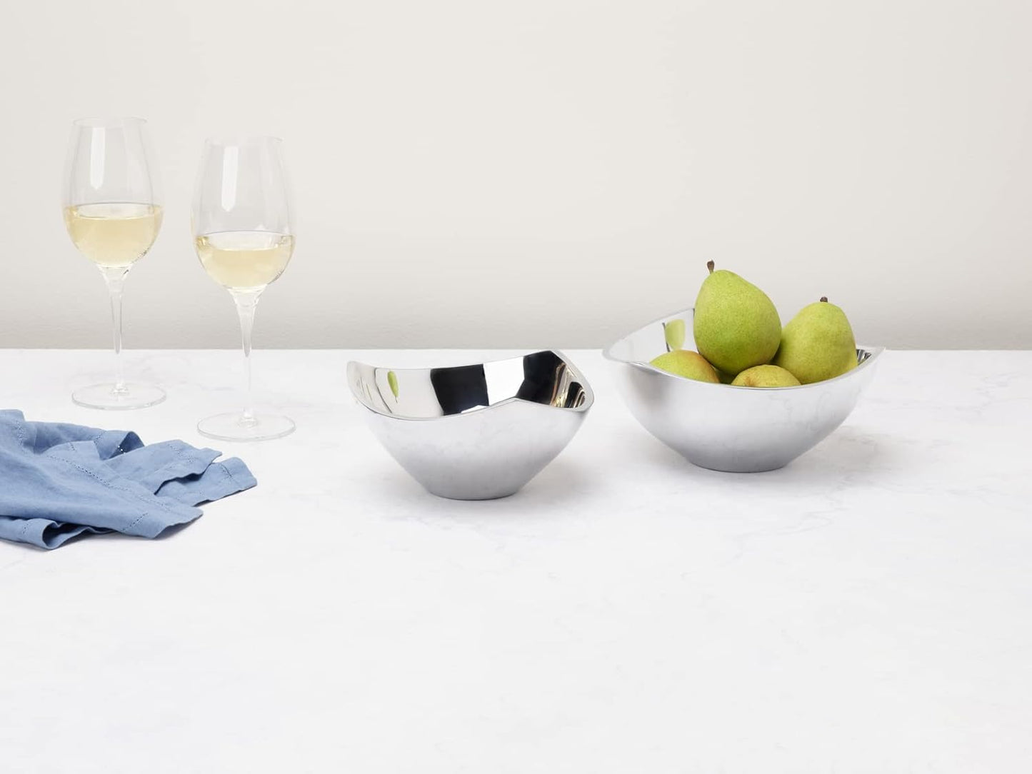 Nambe Tri-Corner Olive Bowl | Chilled Serving Dish for Side Dishes, Pasta, Fruit, and Guacamole | Prep-Ahead-Bowl Can Be Heated or Chilled | 6-Inch | Made of Metal Alloy (Silver)