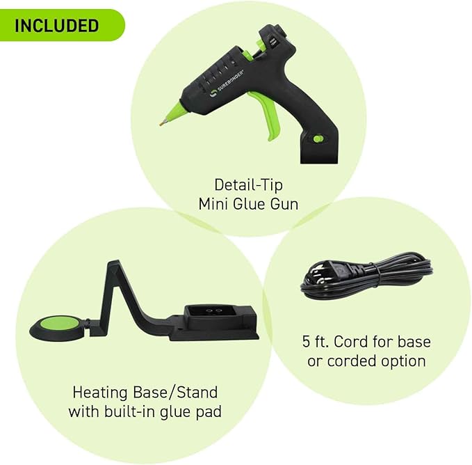 Surebonder Cordless/Corded High-Temperature Mini Hot Glue Gun with Fine Tip for Detailed Crafting and DIY Projects, 20 Watts (CL-195F)