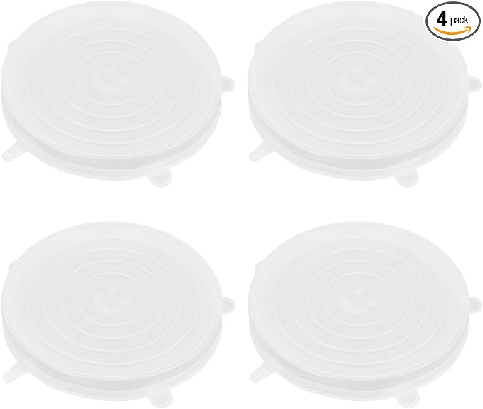 4 Pack 9.8in Reusable Silicone Stretch Lids, Silicone Bowl Covers for Food Storage, Universal Stretchable Lids for Containers Produce, Elastic Expandable Seal Cover, Microwave Freezer Safe