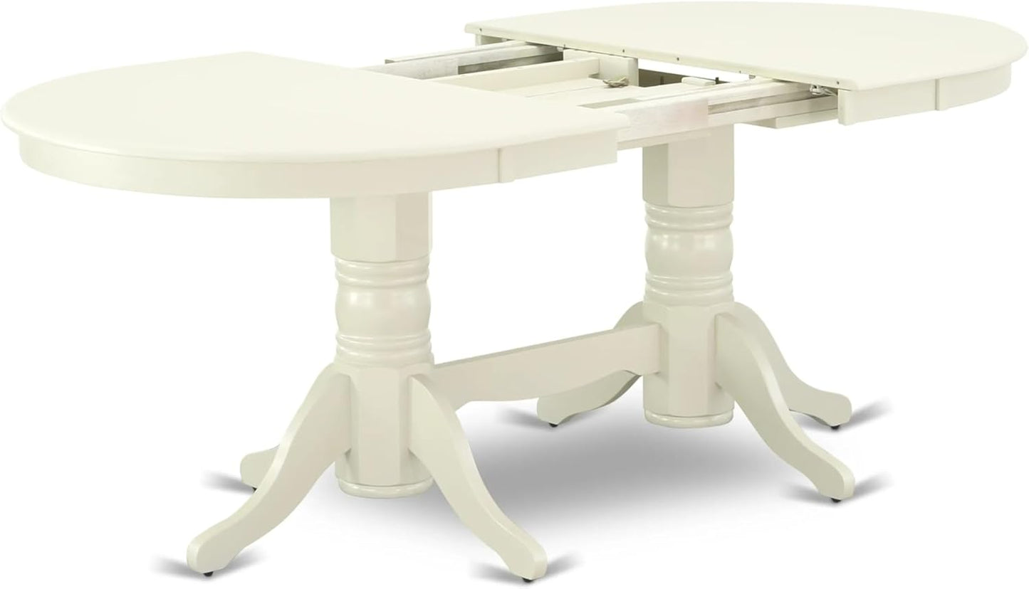 East West Furniture VAAS7-LWH-41 7 Piece Modern Dining Table Set contain A Dinner Table and 6 Platinum Gray Polyester Fabric Wooden Chairs with Stylish Back- Linen White Finish