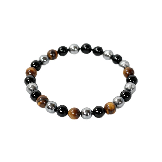 The Vida Handmade AAA+ Quality Crystal Stretch Elastic Bracelet - Nature Gemstone - Jewelry Gift - Holiday Gift - For Women & Men (Tigereye Hermatite BlackOnyx)
