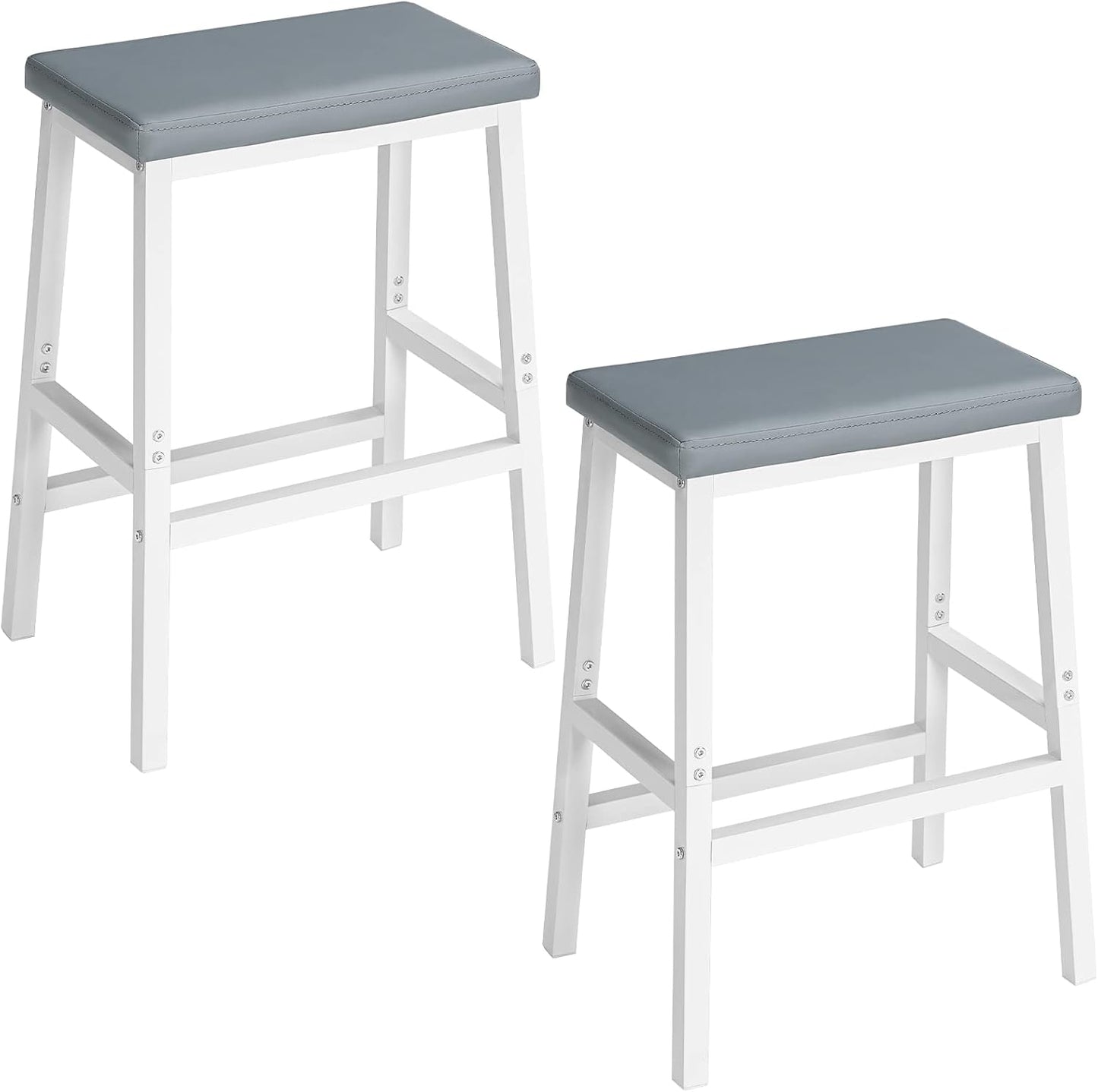 HOOBRO Bar Stools, Set of 2 Bar Chairs, PU Leather Upholstered Breakfast Stools, Easy Assembly, Suitable for Kitchen, Bar, Dining Room, White and Gray WG01MD01