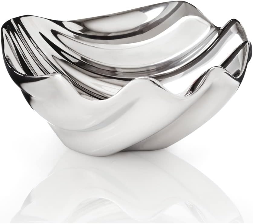 nambe Oceana Sea Shell Dip Bowl | Chilled Serving Dish For Dip, Hummus, Dressing, Salsa, Guacamole | Prep-Ahead | 4.5-Inch | Design by Wei Young | Made Of Metal Alloy (Silver)