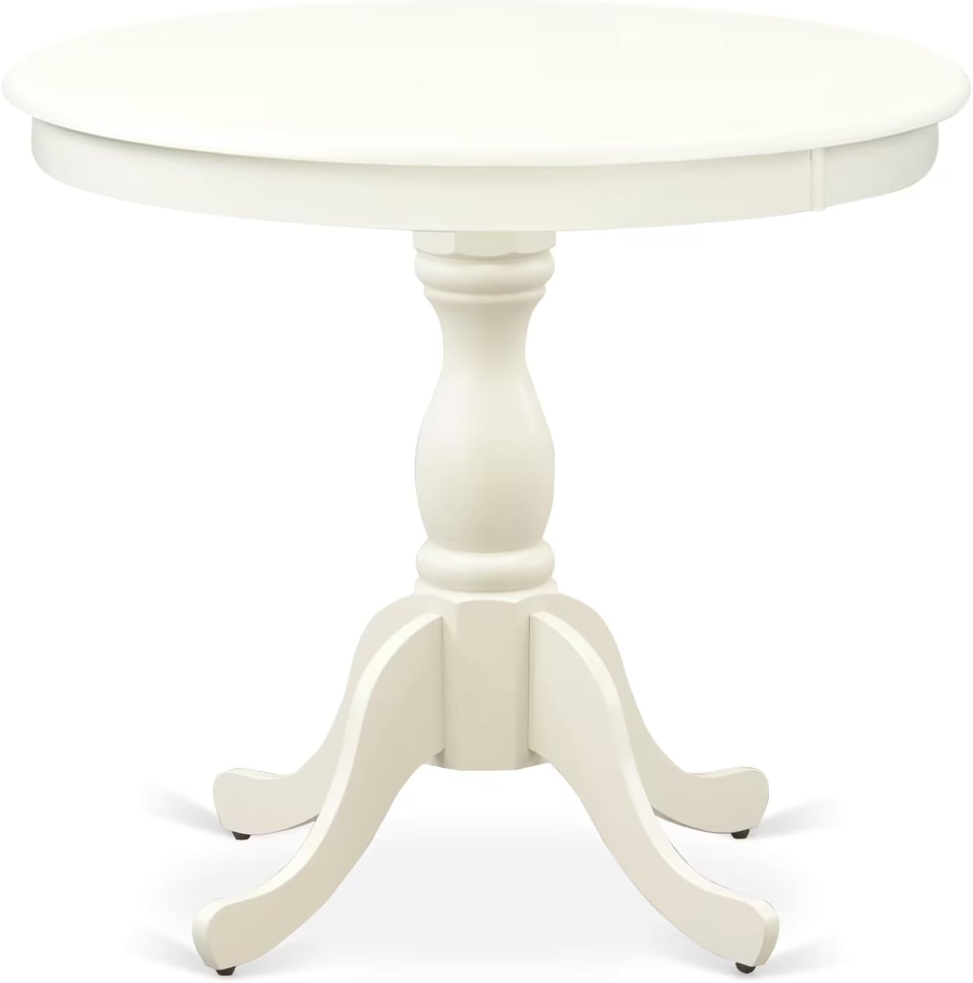 East West Furniture AMDR3-LWH-07 3 Piece Dining Table Set for Small Spaces Contains a Round Kitchen Table with Pedestal and 2 Gray Linen Fabric Upholstered Chairs, 36x36 Inch, Linen White