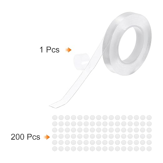PATIKIL Double Sided Tape Heavy Duty, Transparent Nano Adhesive Mounting Tape for Picture Hanging Walls Decor, 1 Roll 3 Meterx10mmx1mm Strip & 200 Pcs 8mmx1mm Circle