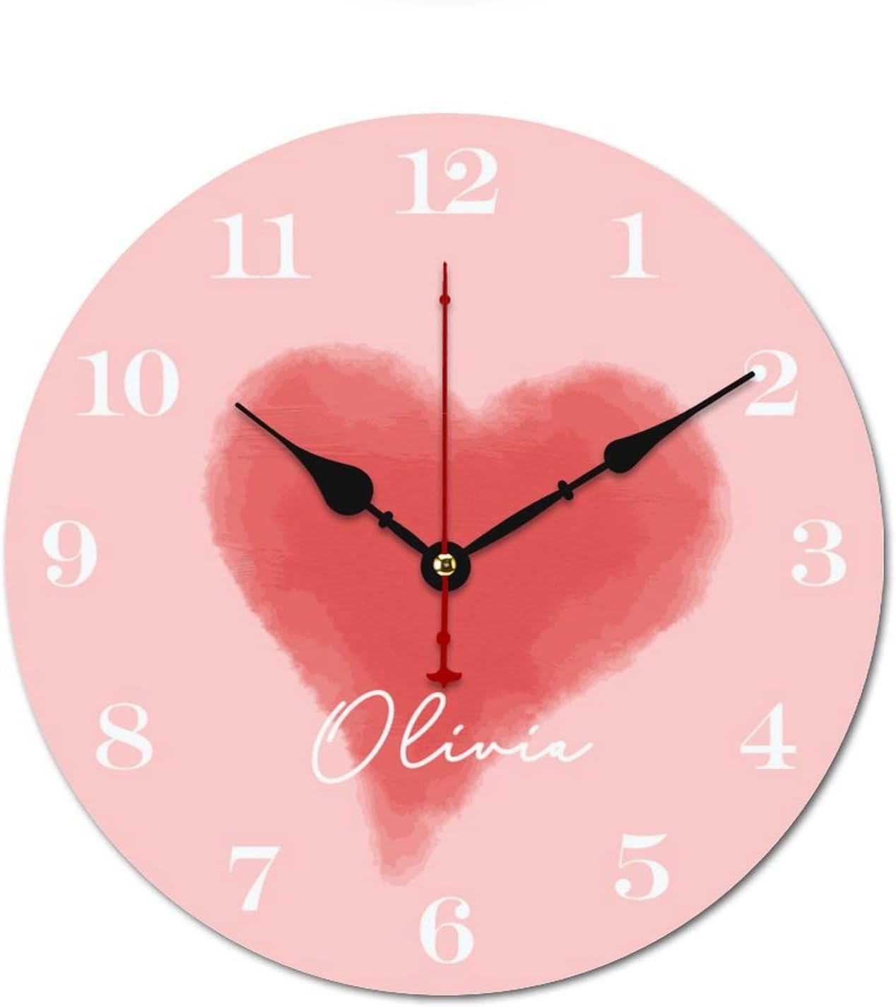 Red Heart Personalized Wall Clocks for Walls,Decorative Kids Wall Clocks Battery Operated 12 inch,Kids Girls Name Wood Wall Clock for Nursery Kids Bedrooms Boys Girls Playroom Decor,Custom Kids Gifts