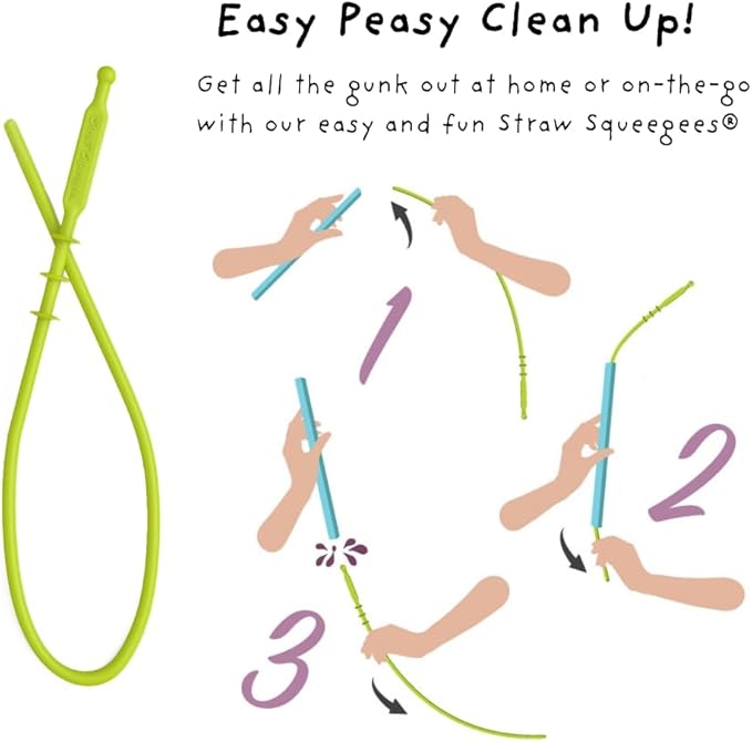 Wide Premium Reusable Silicone Drinking Straws + Patented Straw Squeegee - 9” Long With Curved Bend for 20 30 32 oz Tumblers Non Rubber, Flexible, Safe for Kids/Toddlers, Smoothie