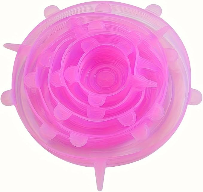 Silicone Stretch Lids Set, 6 Sizes, Reusable Food Storage Covers for Bowls, Fruits and Containers (pink, 6PCS)