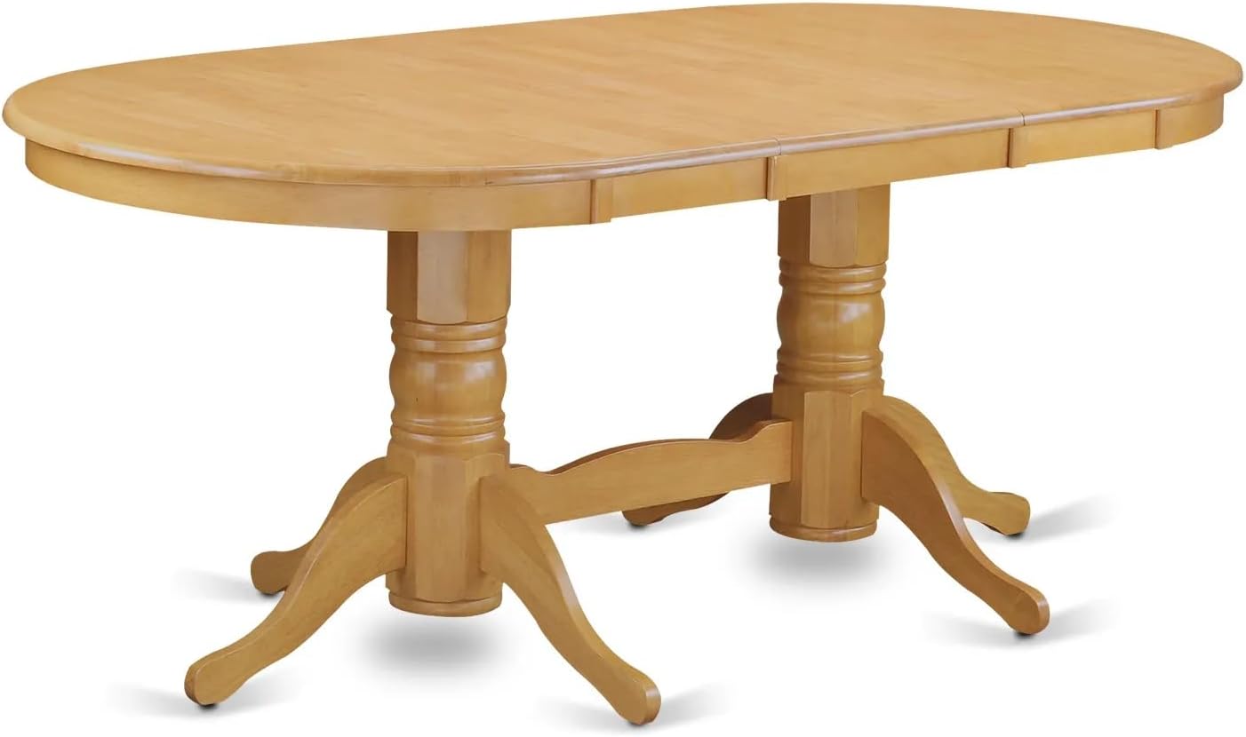 East West Furniture VAAS9-OAK-28 9 Piece Mid Century Modern Dining Table Set Contain A Dining Table and 8 Brown Textured Polyester Fabric Modern Chairs, Oak