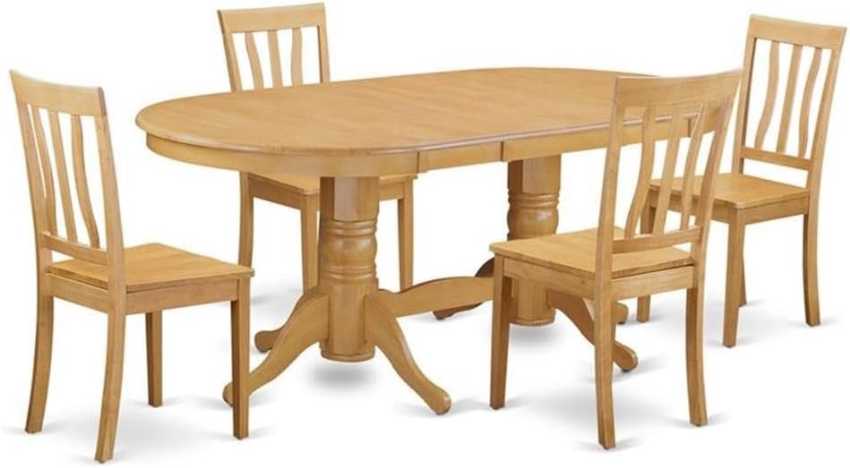 East West Furniture VAAN5-OAK-W 5 Piece Dining Set Includes an Oval Dining Table with Butterfly Leaf and 4 Kitchen Chairs, 40x76 Inch, Oak