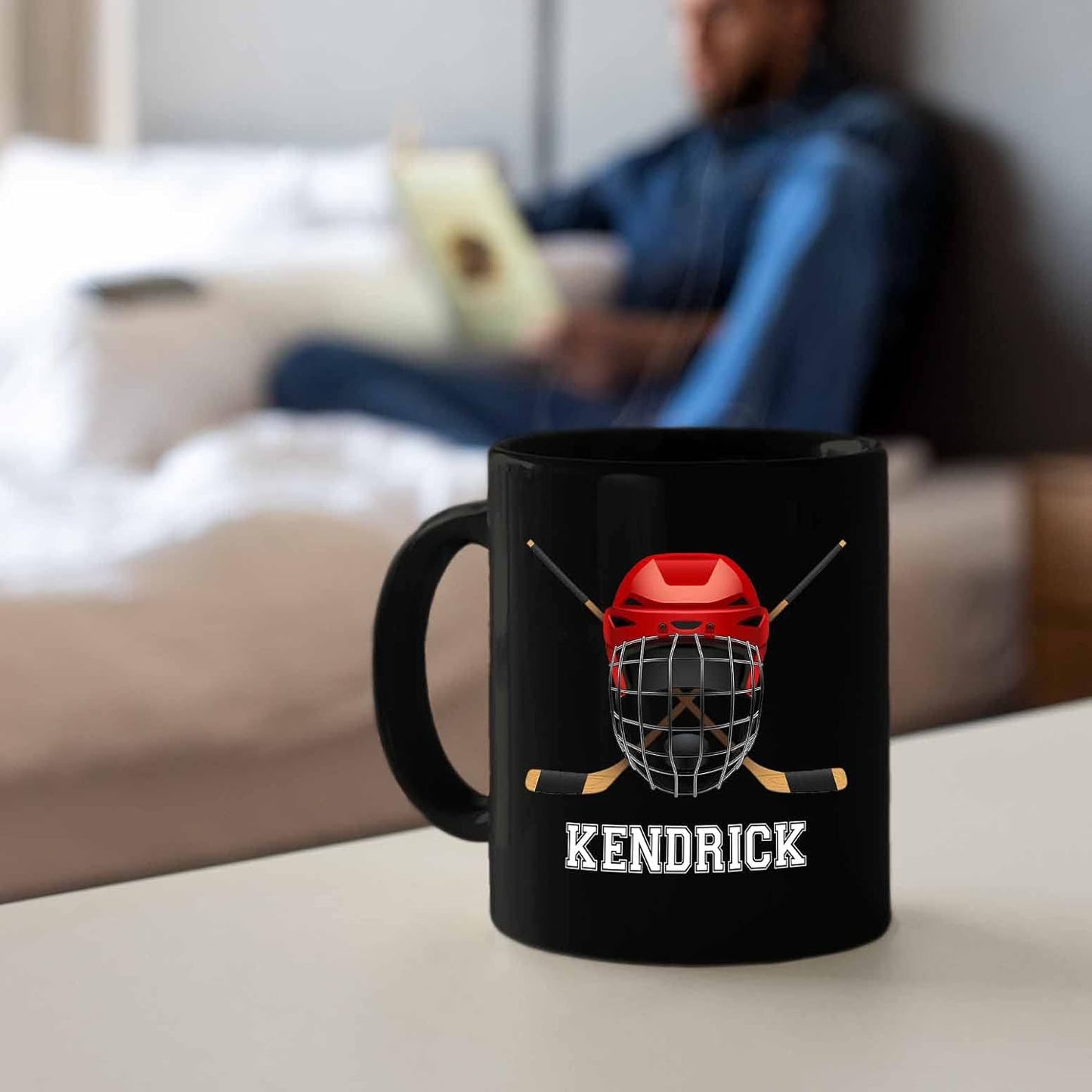 Personalized Hockey Coffee Mug 11 Oz, 15 Oz - Black Ceramic Mug Gifts for Men, Women Fans - Customized Name, Ice Hockey Travel Mug