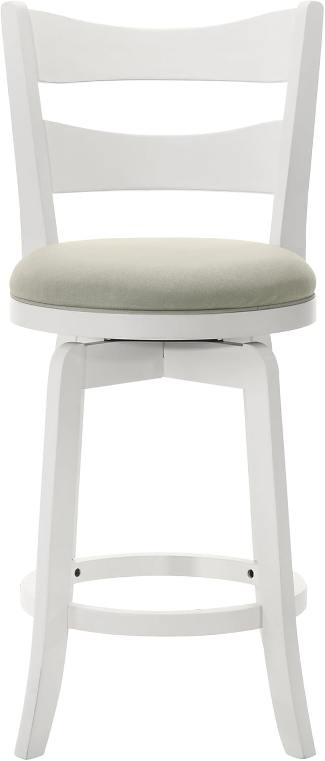 Armen Living Blair 30 in. Matte White Bar Height Rubberwood Swivel Barstool with Fog Fabric Seat - Set of 2