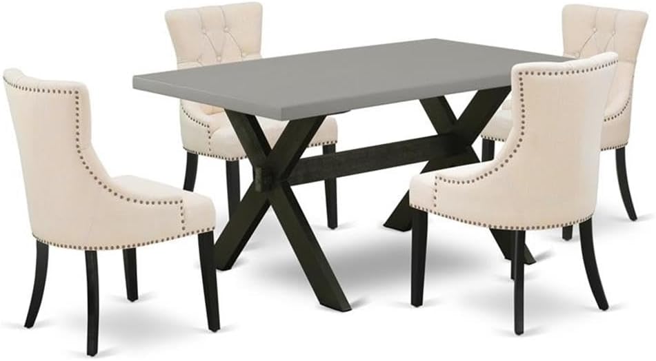 East West Furniture X696FR102-5 5 Piece Dining Set Includes a Rectangle Dining Room Table with X-Legs and 4 Light Beige Linen Fabric Upholstered Chairs, 36x60 Inch, Multi-Color