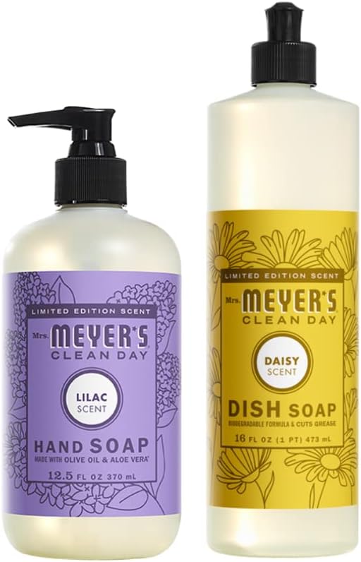 Mrs. MEYER'S CLEAN DAY Variety Pack 1 Liquid Hand Soap Lilac 12.5 OZ, 1 Dish Soap, Daisy 16 OZ, 1 CT