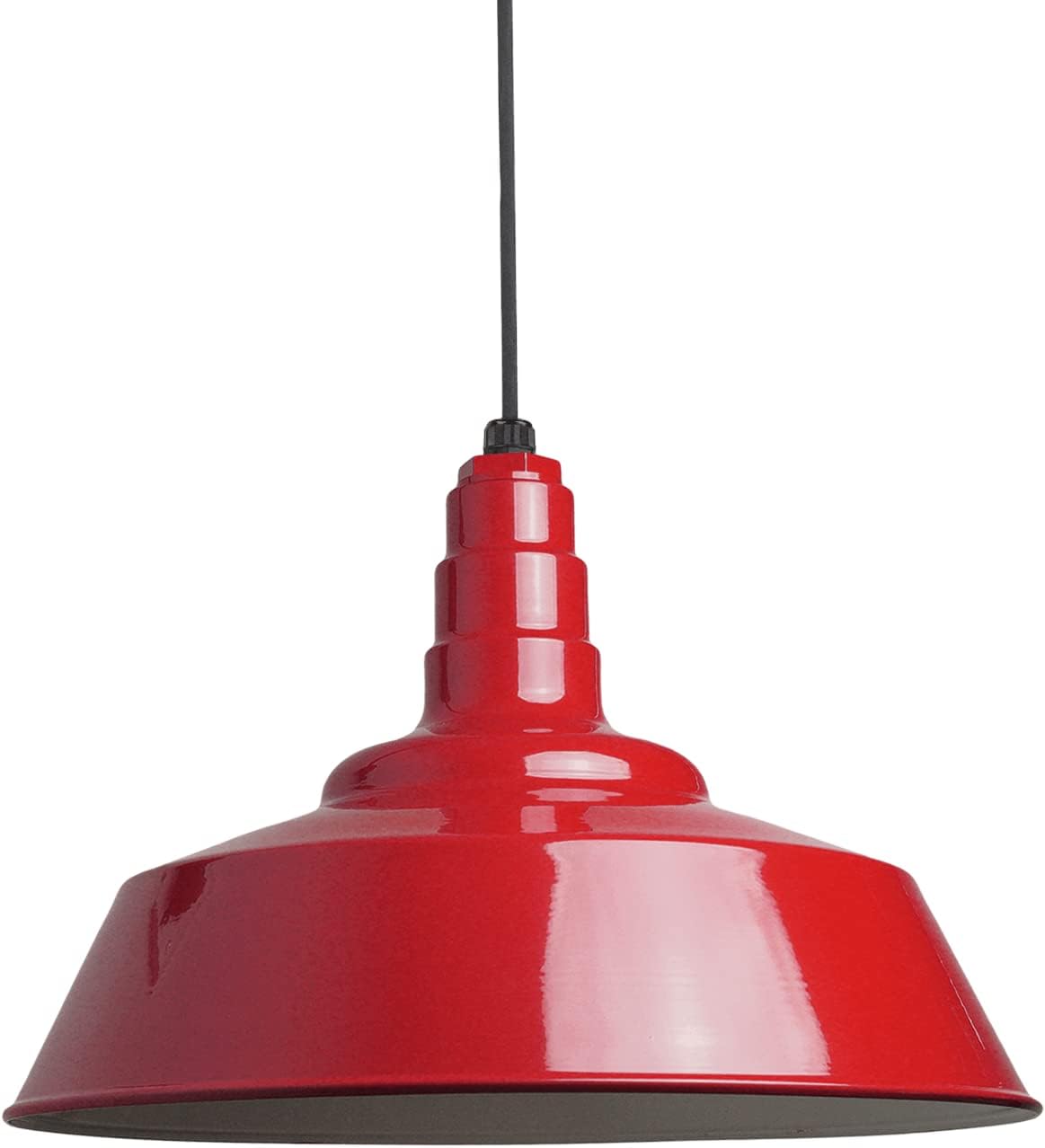 Steel Lighting Co. Manhattan Warehouse Light | Ceiling Mounted Pendant | 20 inch Dome | Black Cord | Large Steel Barn Light Made in America | Red Exterior/White Interior