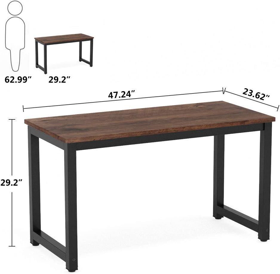 Tribesigns Modern Simple Computer Desk, 47 inch Vintage Office Desk Computer Table, Study Writing Study Desk Workstation for Home Office, Rustic Brown