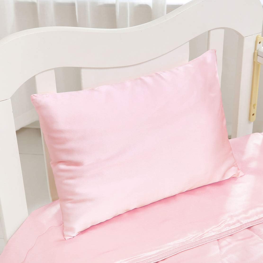 Natural Mulberry Silk Toddler Pillowcase for Hair and Skin, Both Side 19 Momme Silk, 1 Pack Travel Pillow Case, 13 x 18 Inches, Pink