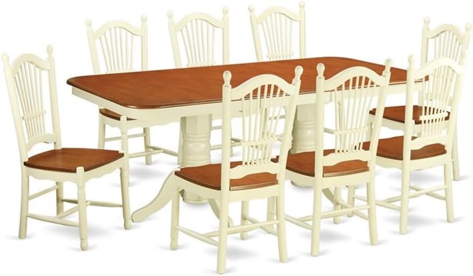 East West Furniture NADO9-WHI-W 9 Piece Dining Table Set Includes a Rectangle Wooden Table with Butterfly Leaf and 8 Dining Room Chairs, 40x78 Inch, Buttermilk & Cherry