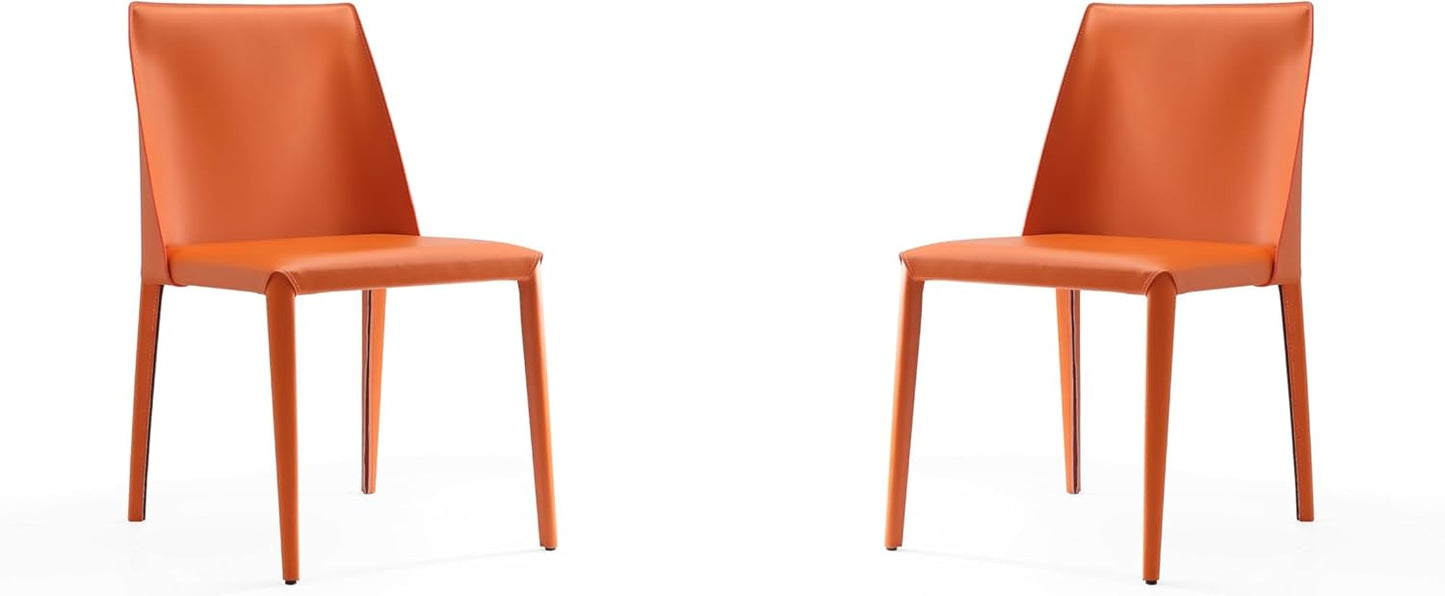 Manhattan Comfort Paris Modern Saddle Leather Dining Chairs, Metal Frame, Comfortable Padded Seat, Fully Assembled Kitchen Accent Furniture, Set of 2, Set of 2, Coral