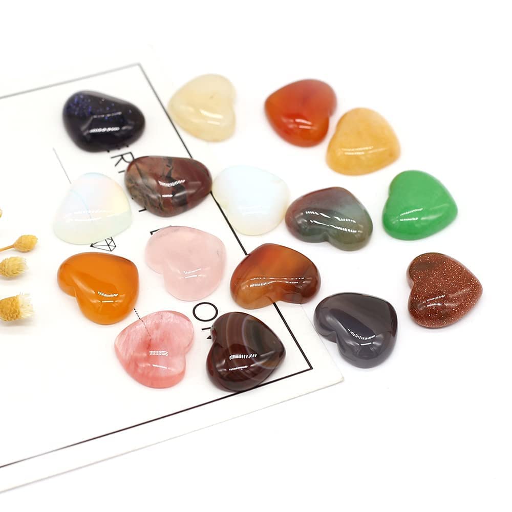 LE SKY Big Heart Shape Bead Cabochon Flatback Energy Natural Stones Malachite Cabochon for Jewelry Making 12 Pcs
