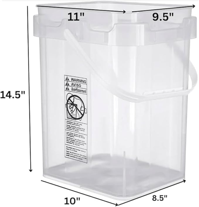 House Naturals 4 Gallon Food Grade Plastic Square Clear Bucket Pail with lid Container (Pack of 2) Made in USA