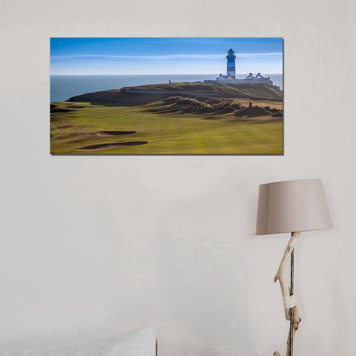 Lighthouse Golf Pictures Landscape Panoramic Picture Office Home Decor Sport Themed Landmark Golfing Field for Living Room Wall Art Framed Large Size 24x48inch