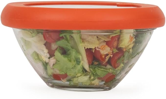 Food Huggers Replacement Lids for Glass Storage Containers | Silicone & Glass Lids that Don’t Crack | Fits Most Round Container Brands & Bowls | 100% Plastic Free (1 Lid (Medium), Terracotta)