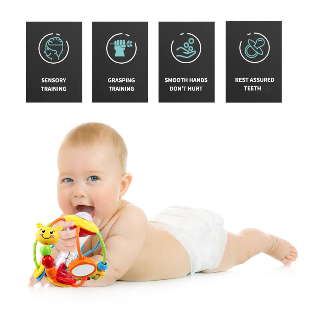 Yiosion Baby Toys 0-6-12 Months, Baby Rattle Toys Activity Ball Infant Toys 6 Month Old Baby Toys 3-6 Months, Shaker Grab Spin Travel Toys Easter Christmas Basket Stuffers Gifts