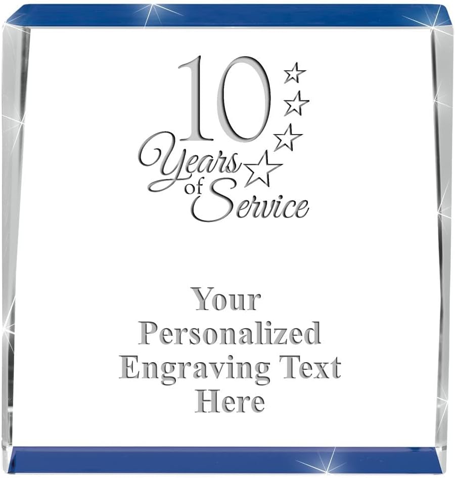 Crown Awards Customizable Crystal Trophy, 4" Engraved Blue Spotlight Crystal Award