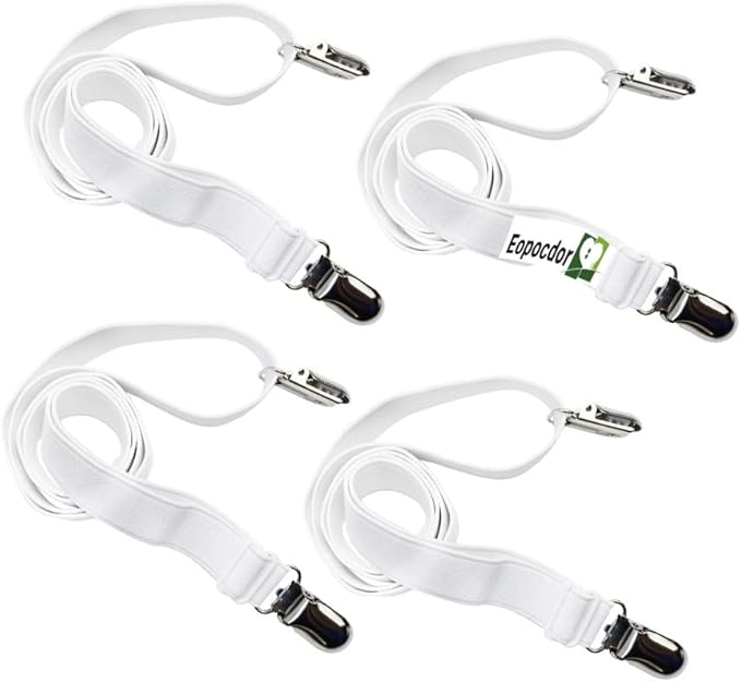 Long Bed Sheet Clips,Adjustable Bed Fitted Sheets Mattress Holder Straps Suspender Fastener,4 Pieces (White)