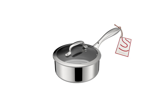 SANFELA 1.3 Quart Stainless Steel Saucepan with Glass Lid, 5 Ply Stainless Clad Construction, Suitable for All Cooktops, PTFE, PFAS and PFOA Free