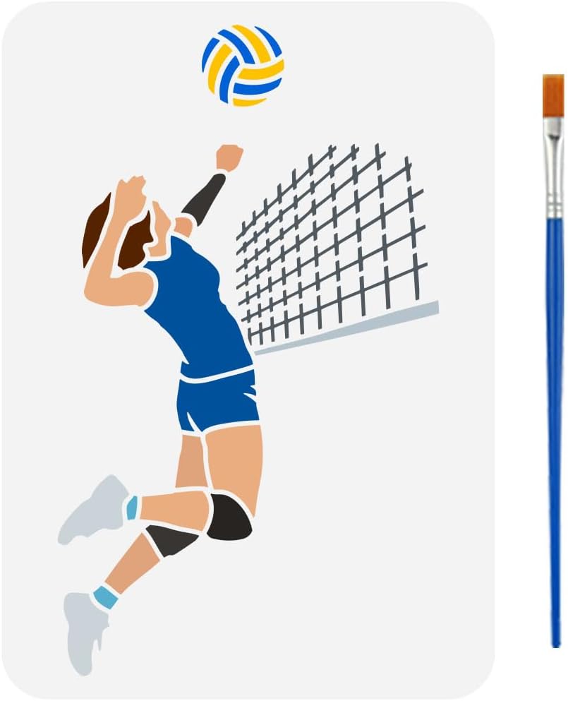 FINGERINSPIRE Play Volleyball Stencil with a Paint Brush 11.7x8.3Inch Reusable Volleyball Net Stencil PET Net Decoration Template Sports Themes Template for Painting on Wood Wall Floor Furniture