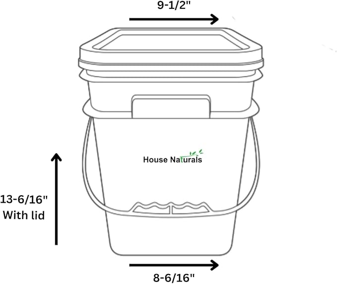 House Naturals 4 Gallon Square Food Grade Bucket Pail with Plastic Handles and Lid (Pack of 3) Made in USA containers (Aqua-White lids)