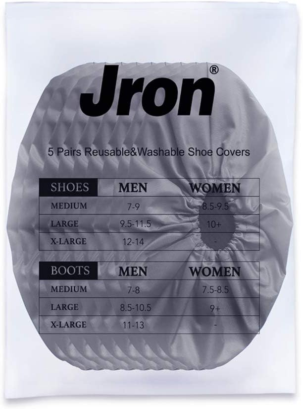 Jron 5 Pairs Premium Reusable Washable Shoe Cover Boot Covers for Contractors (5 Pairs | US 12-14 For Shoes/US 11-13 For Boots, Grey)