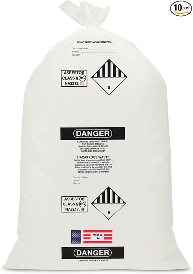 Asbestos Disposal Bags – 33" x 50" Clear Polyethylene, 6 Mil, Made in USA - Sandbaggy (10)