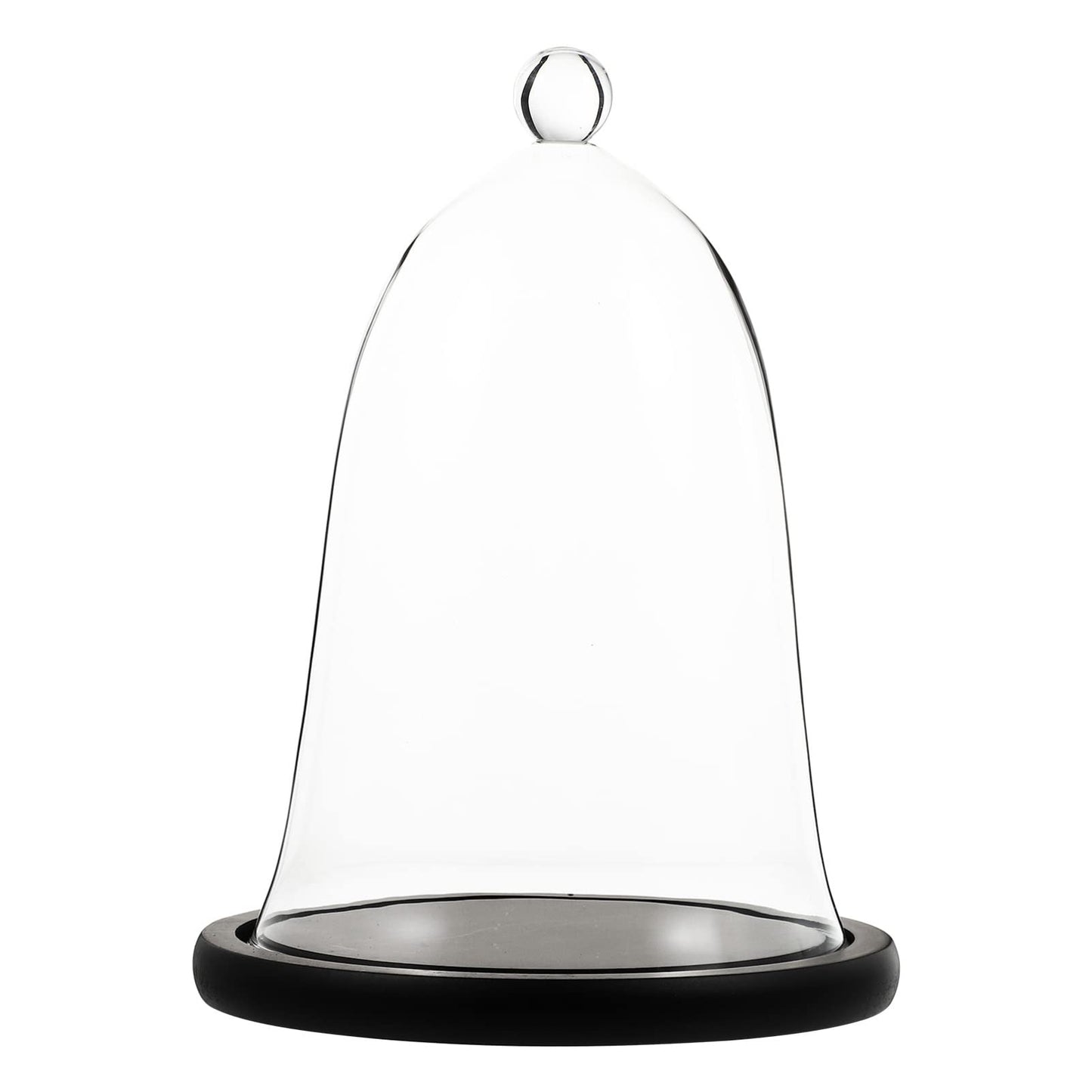 Cupcake Clear Glass Dome Cloche with Rustic Wooden Base Antique Bell Jar Display Dome for Plants Succulents Fairy Lights Photos Medals Decorative Fill and More Black Mini Cake Stand