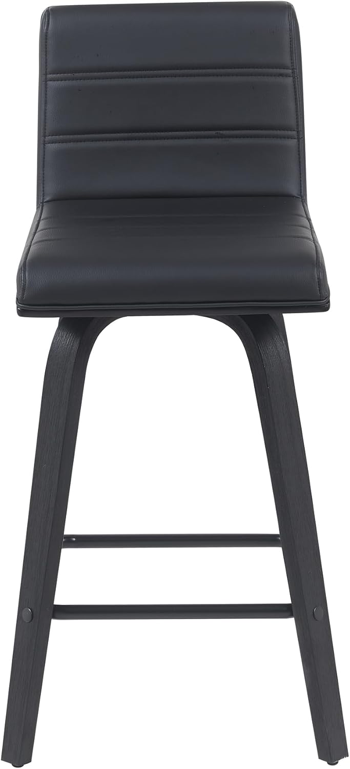 Vienna Modern Counter Height Swivel Bar Stool with Black Faux Leather Seat and Black Brushed Wood Frame Set of 4